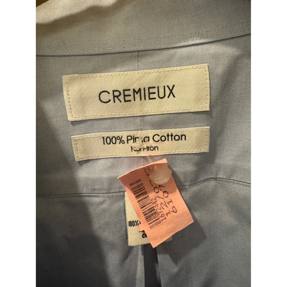 Cremieux Mens Dress Shirt 18 35 Light Blue 100% Pima Cotton Non-Iron Long Sleeve